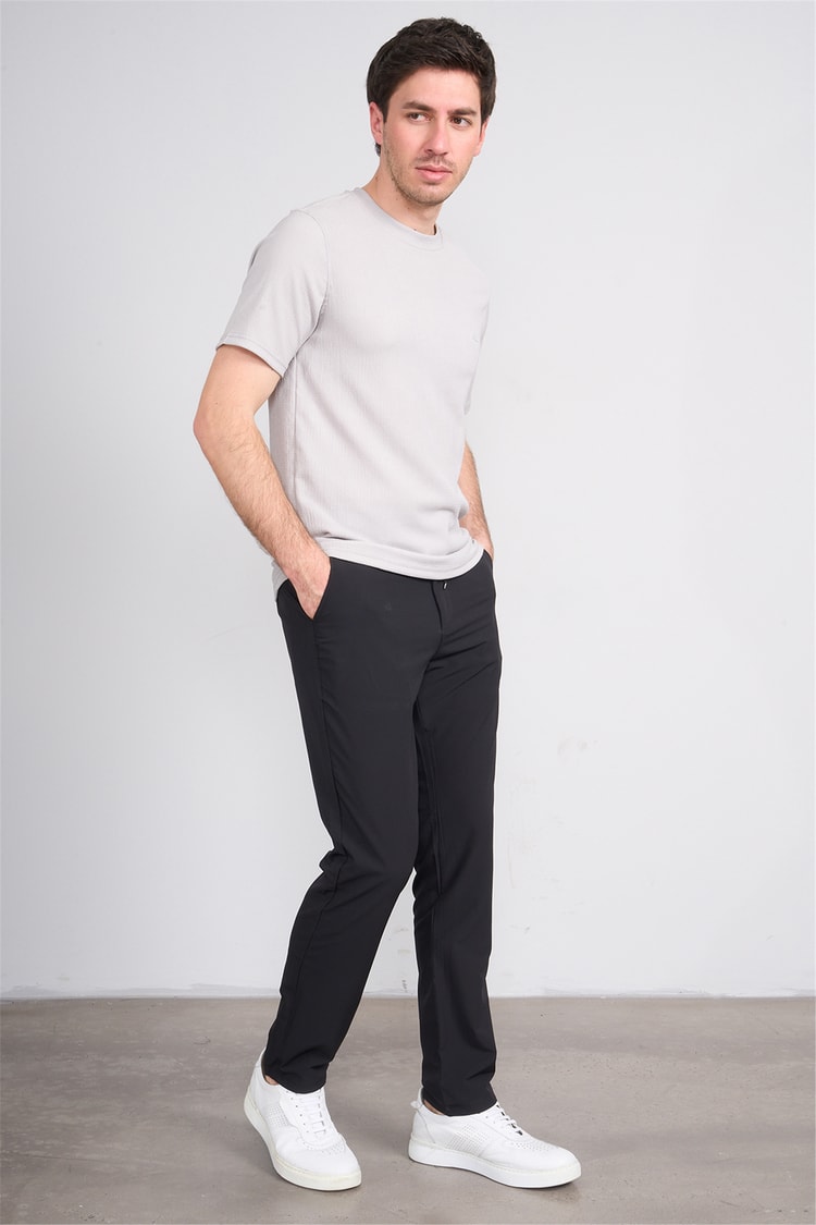 Rosso Y26 26014-S Gri Erkek Sıfır Yaka Jakar Tişört S-Xxl