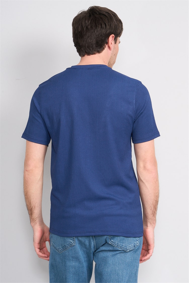 Rosso Y26 26014-S Lacivert Erkek Sıfır Yaka Jakar Tişört S-Xxl