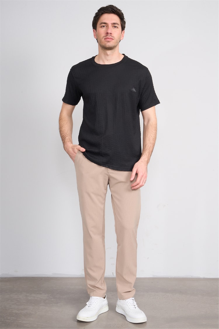 Rosso Y26 26014-S Siyah Erkek Sıfır Yaka Jakar Tişört S-Xxl