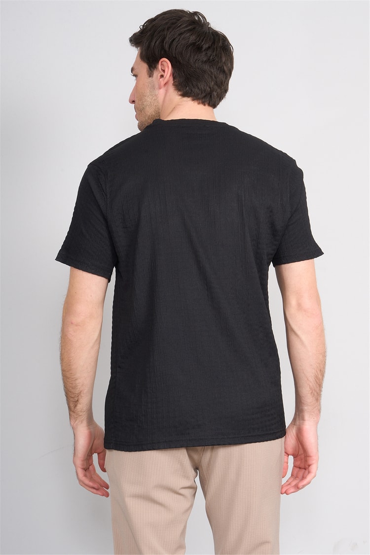 Rosso Y26 26014-S Siyah Erkek Sıfır Yaka Jakar Tişört S-Xxl