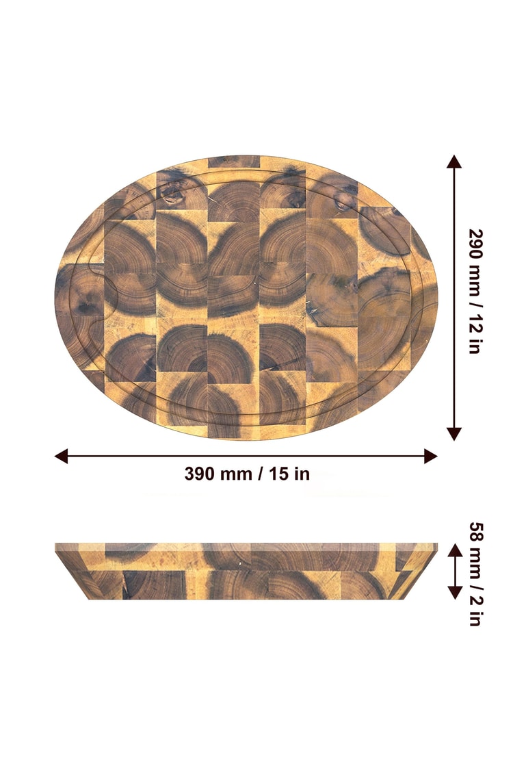 Samurai Interbuild Masif Akasya End Grain Oval Kesme Tahtası 39x29x5,8 cm Altın Tik 672162