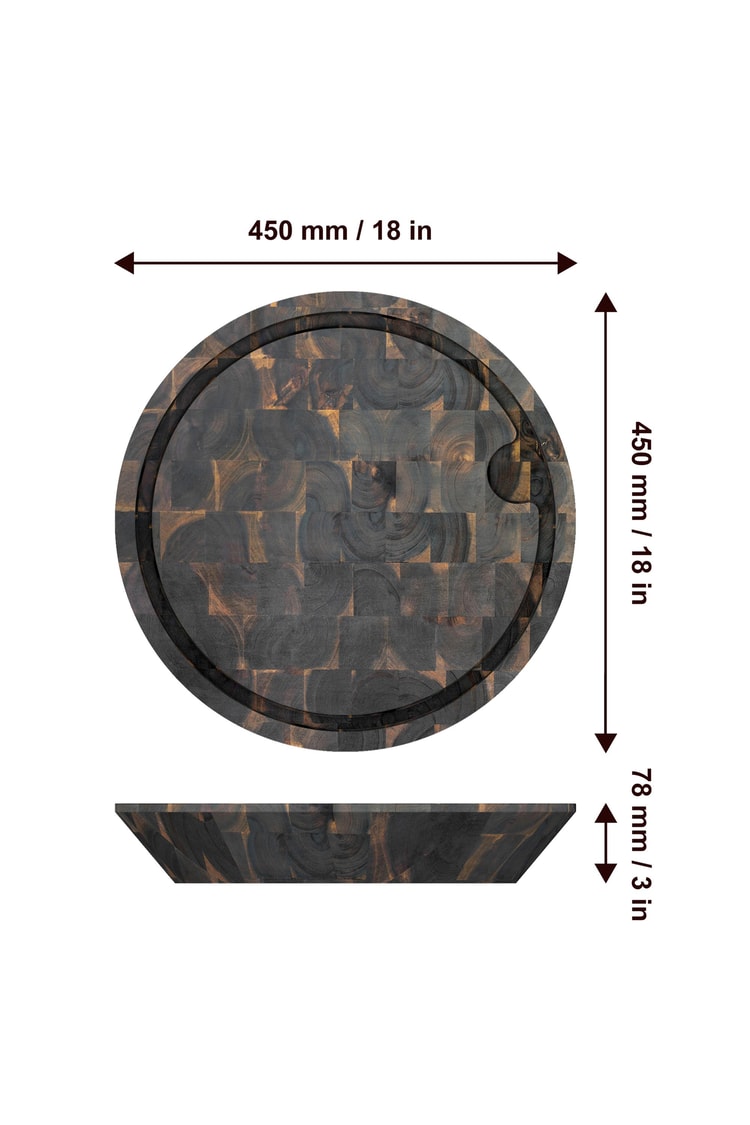 Samurai Interbuild Masif Akasya End Grain Yuvarlak Kesme Tahtası 45 cm Çap 7,8 cm Espresso 672230