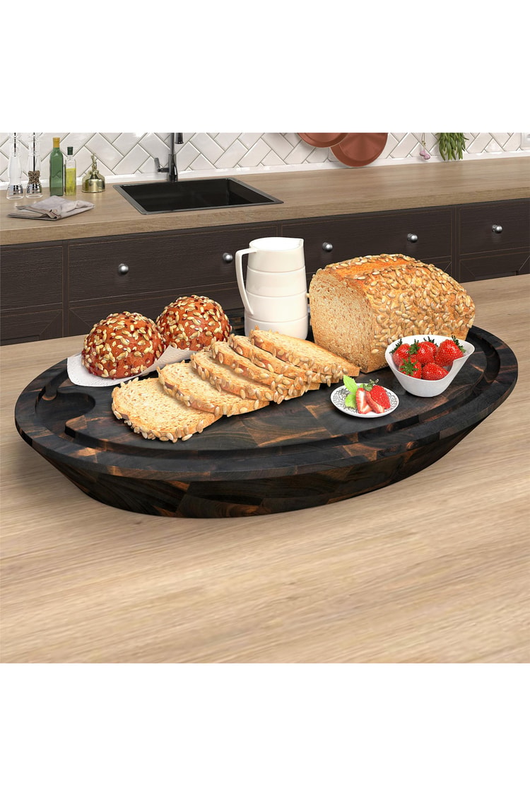 Samurai Interbuild Masif Akasya End Grain Oval Kesme Tahtası 59x39x7,8 cm Espresso 672209