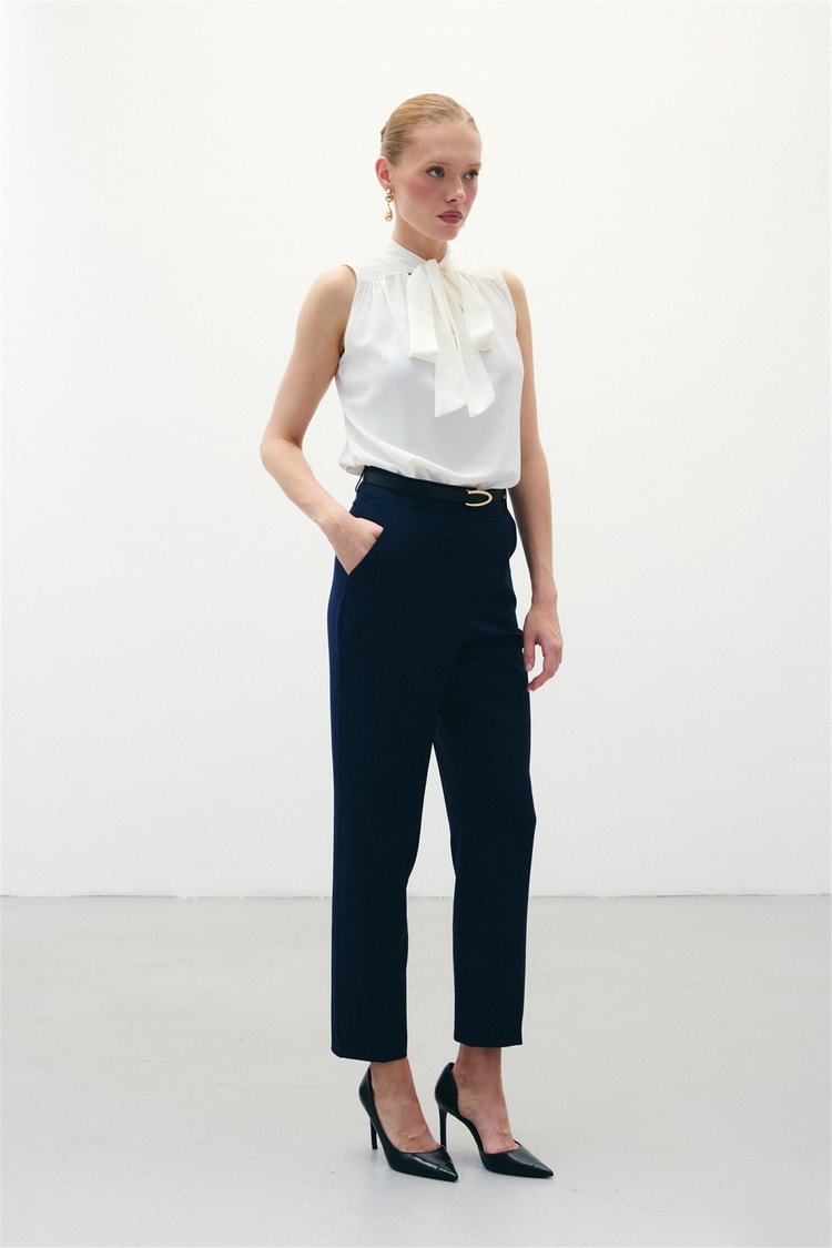 Sateen 1860-506 Lacivert Kadın 6 Kemerlı Pantolon