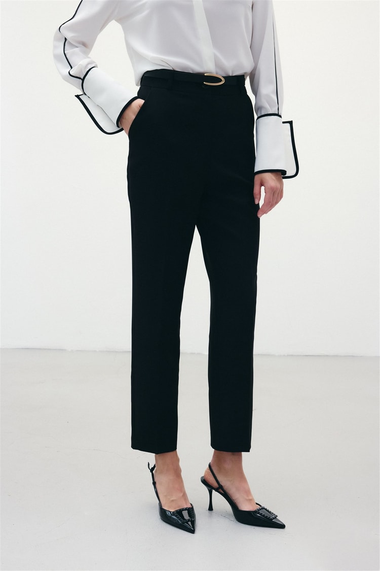 Sateen 1860-506 Siyah Kadın 6 Kemerlı Pantolon