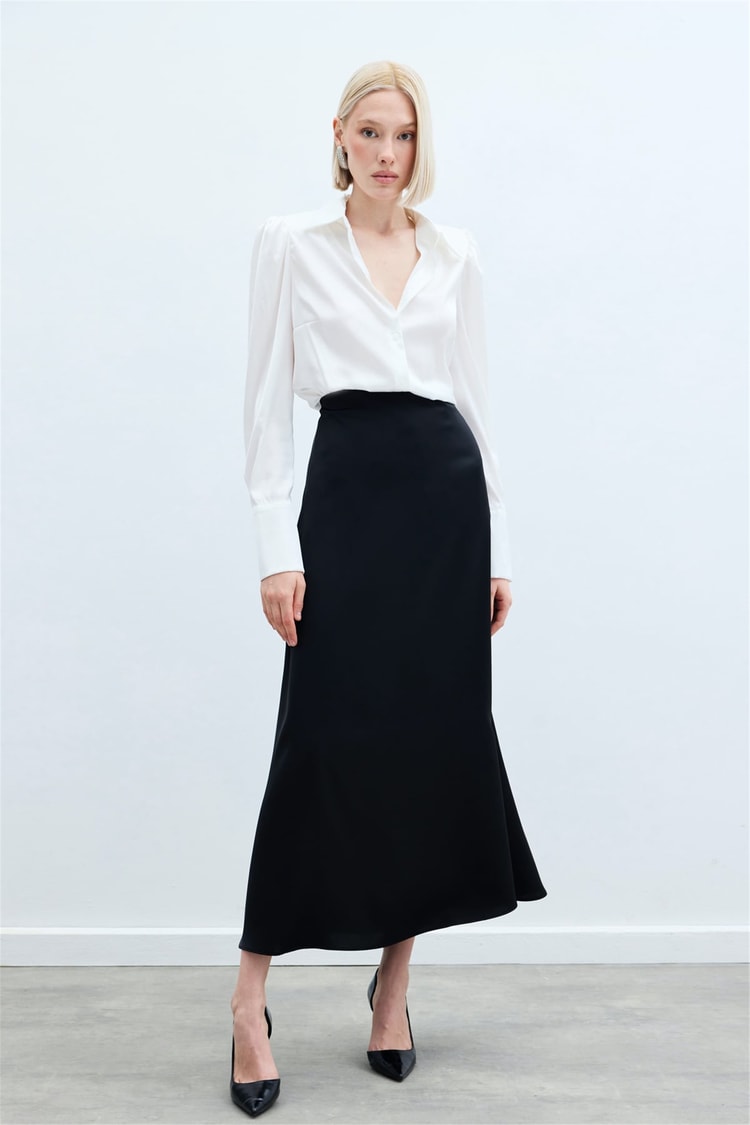 Sateen Y26 1474-4004 Saten Uzun Etek Siyah