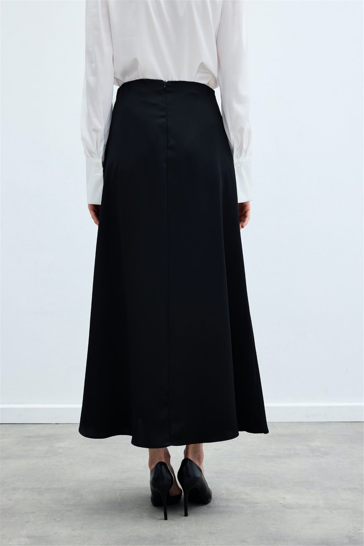 Sateen Y26 1474-4004 Saten Uzun Etek Siyah