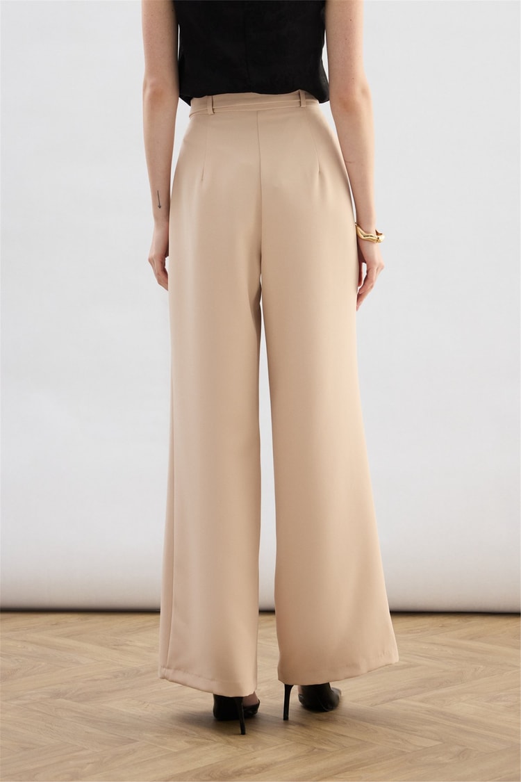 Sateen Y26 1920-5538 Kemer Detaylı Bol Pantolon Bej