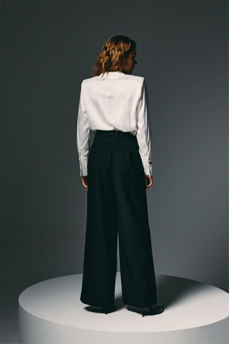 Sateen Y26 1920-5538 Kemer Detaylı Bol Pantolon Siyah