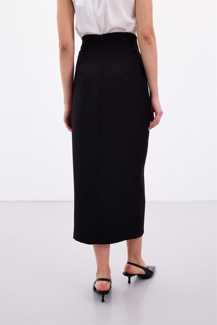 Sateen Y26 1964-4099 Aksesuarlı Maxi Boy Etek Siyah