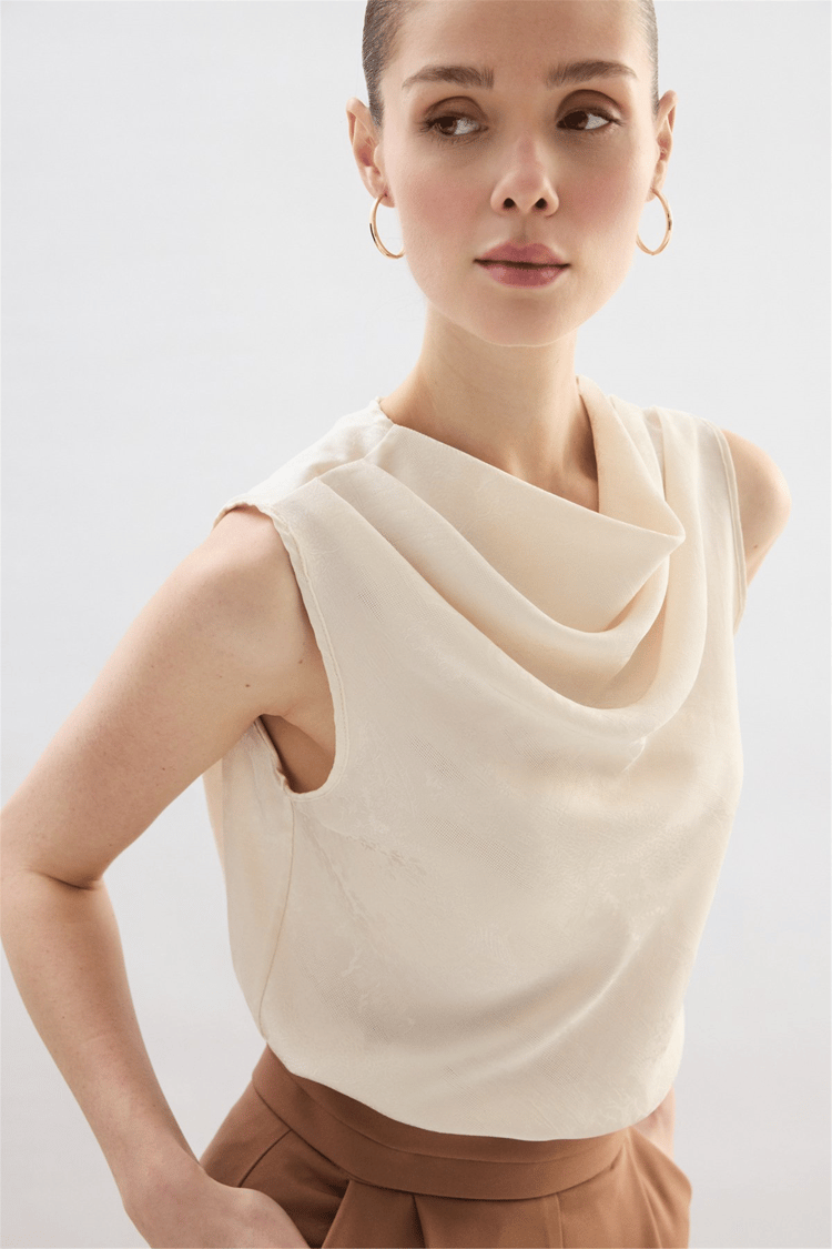 Sateen Y26 1969-1251 Degaje Yaka Jakarlı Bluz Taş