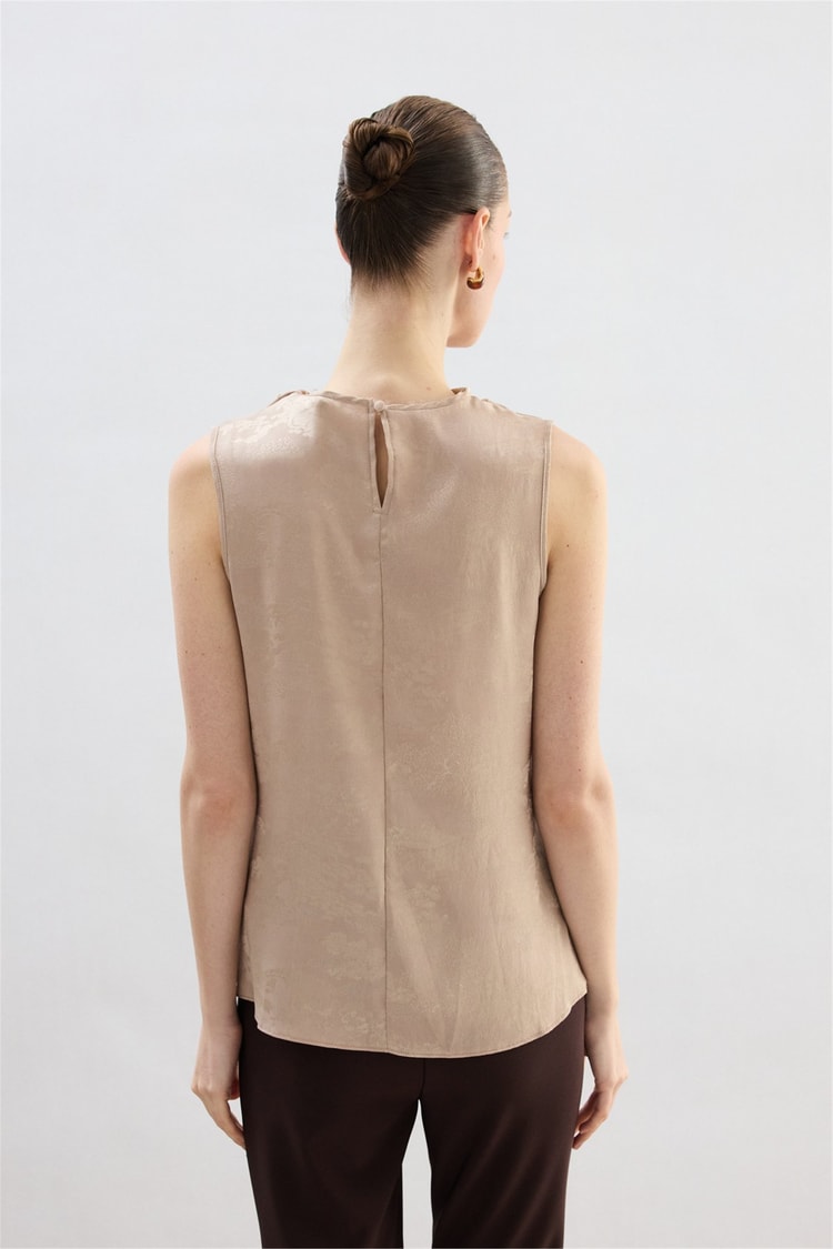 Sateen Y26 1969-1251 Degaje Yaka Jakarlı Bluz Bej