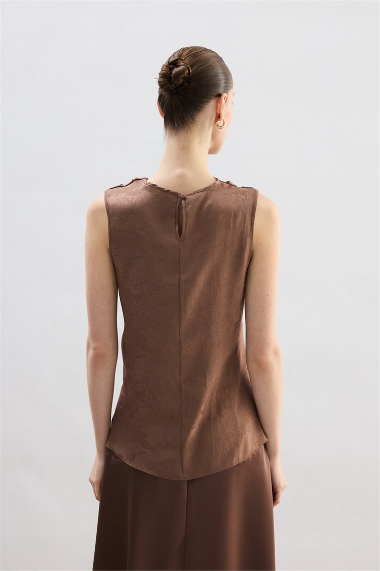 Sateen Y26 1969-1251 Degaje Yaka Jakarlı Bluz Vizon