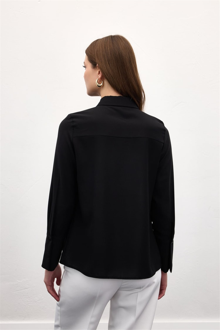 Sateen Y26 1974-2178 Fular Detaylı Gömlek Siyah