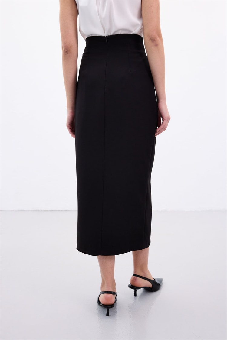 Sateen Y26 1976-4096 Kuşak Detaylı Midi Etek Siyah