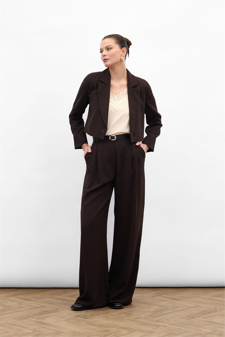 Sateen Y26 1987-5079 Luna Krep Pantolon Kahverengi