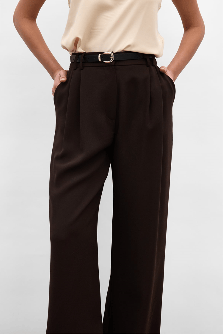 Sateen Y26 1987-5079 Luna Krep Pantolon Kahverengi