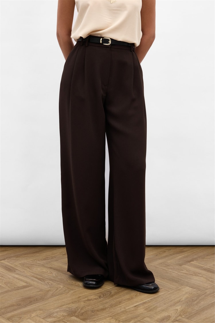 Sateen Y26 1987-5079 Luna Krep Pantolon Kahverengi