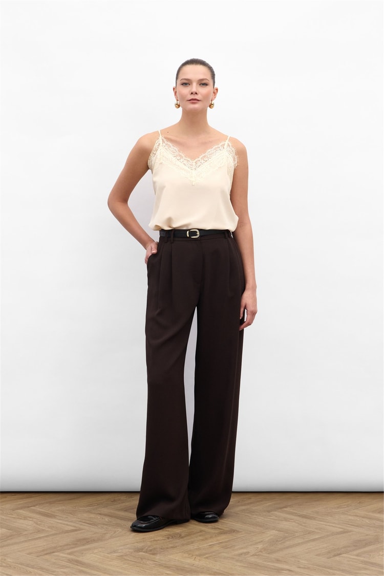 Sateen Y26 1987-5079 Luna Krep Pantolon Kahverengi
