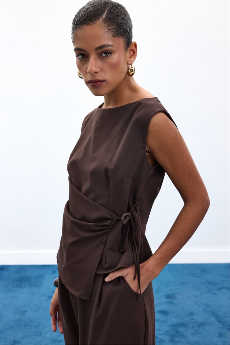 Sateen Y26 1989-1254  Lena Bluz Kahverengi Kadın