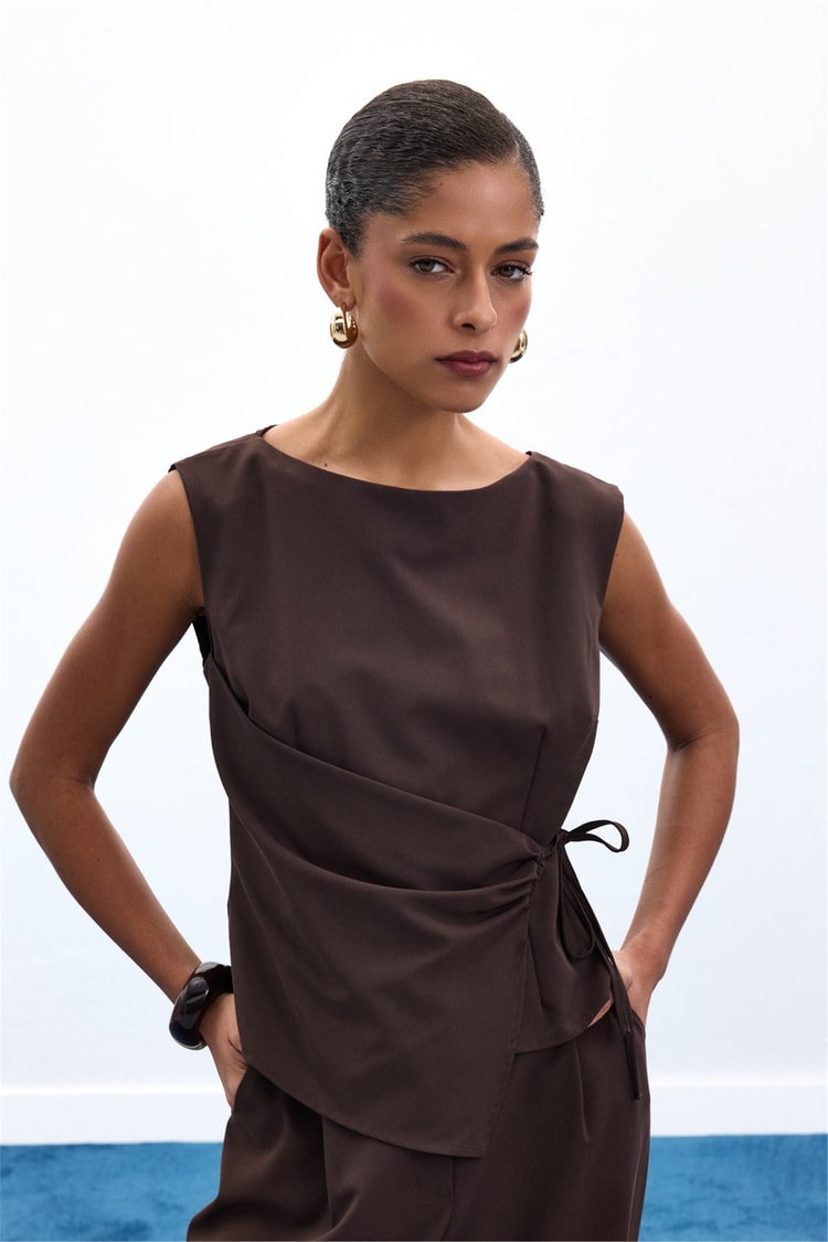 Sateen Y26 1989-1254  Lena Bluz Kahverengi Kadın