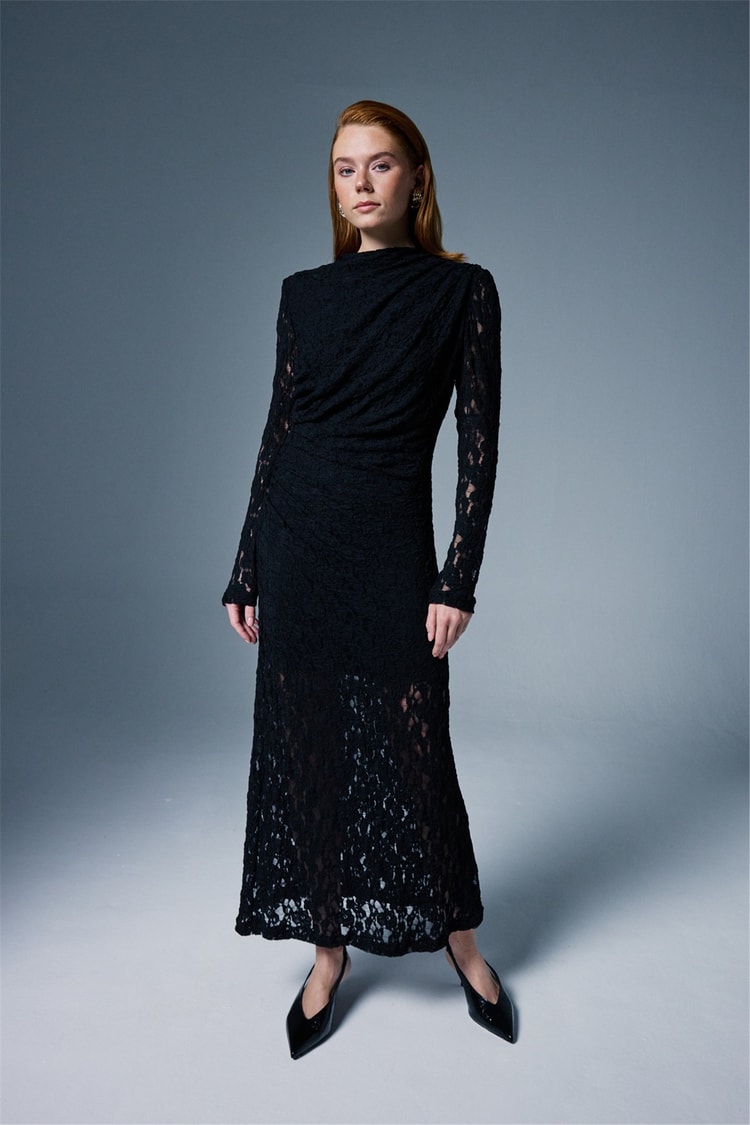 Sateen Y26 2124-3086 Dantel Elbise Siyah Kadın