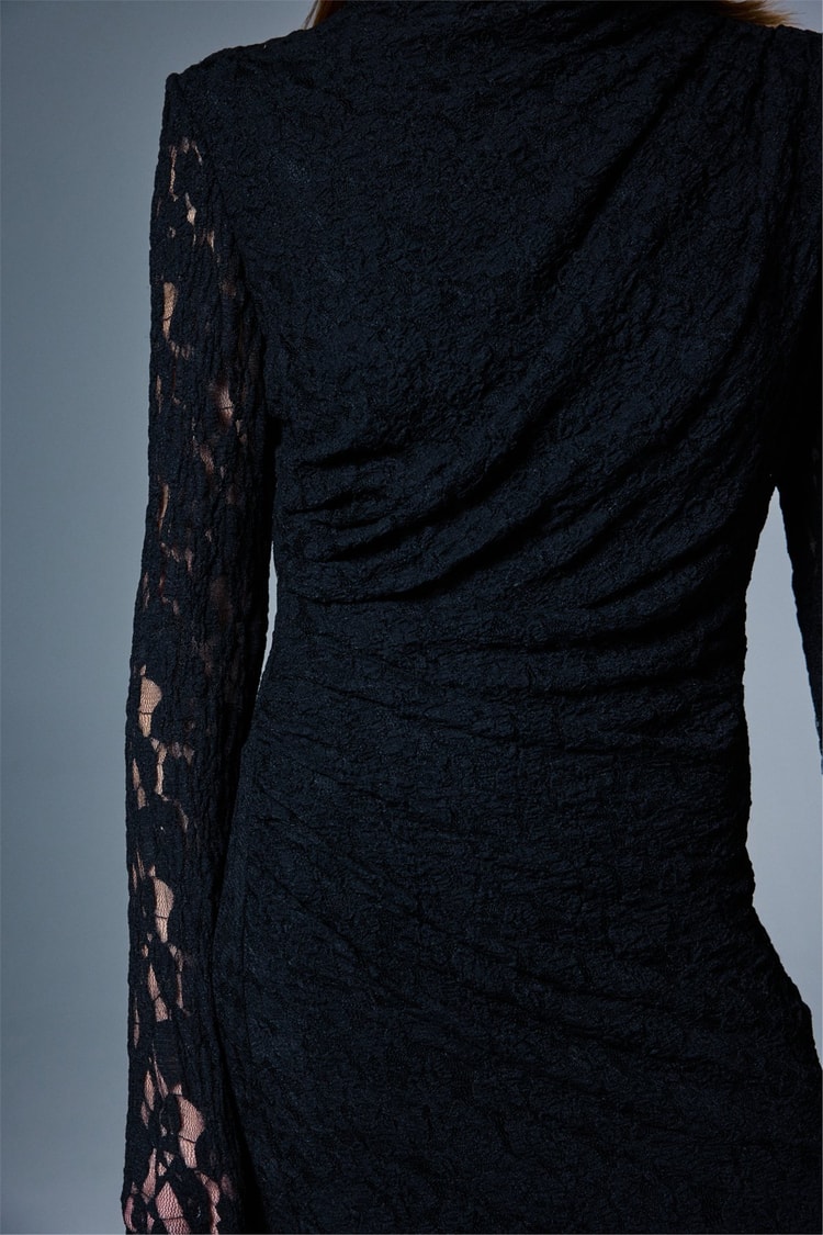 Sateen Y26 2124-3086 Dantel Elbise Siyah Kadın
