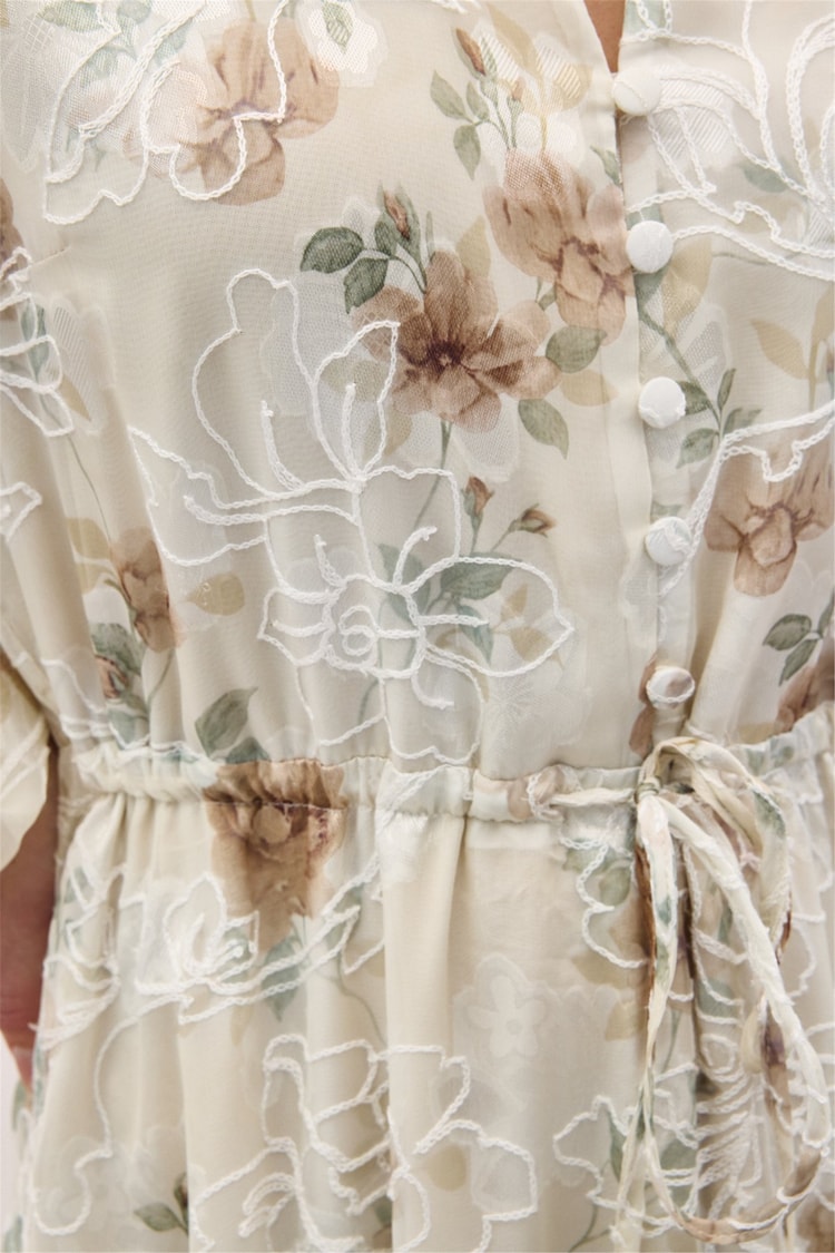 Sateen Y26 2143-3090 Nakışlı Desenli Uzun Elbise Vizon