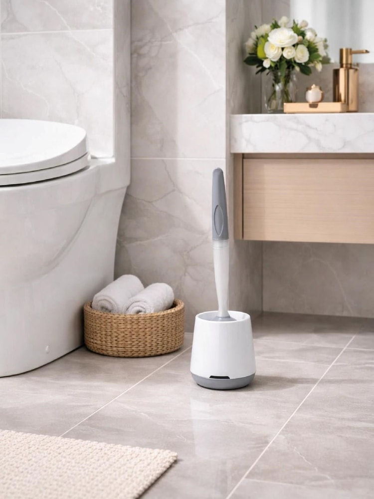 Silikon Başlıklı Modern Tuvalet Fırçası Ve Standı - Su Doldurma Hazneli,Hijyenik WC Fırçası Seti