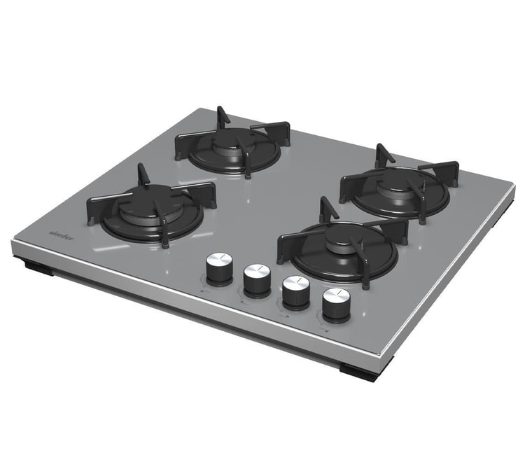 Simfer 3049-N 4 Gözlü 60Cm Set Üstü Flat Gri Cam Ocak Emaye Izgara
