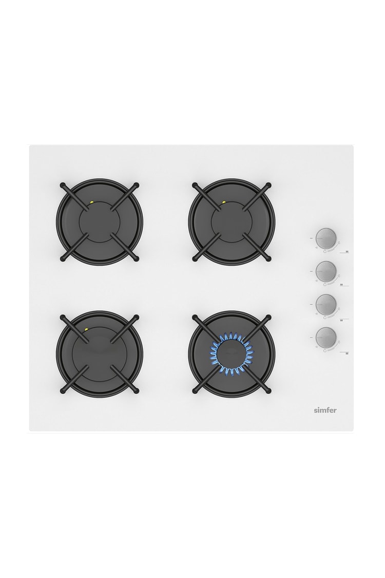 Simfer 3507-N 60Cm Ankastre Beyaz Cam Ocak 4 Gözlü Emaye Izgara