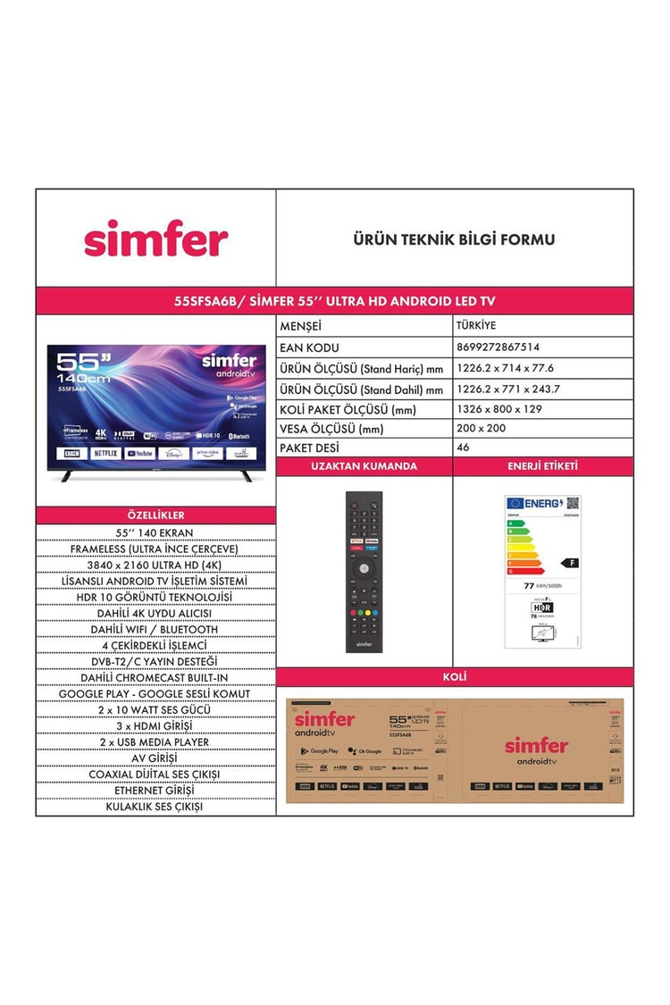 Simfer 55SFSA6B 4K Ultra HD 55