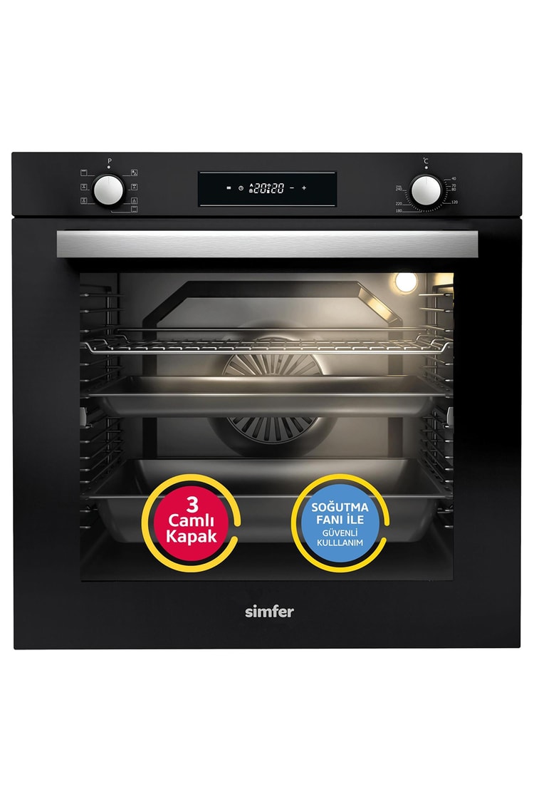 Simfer 7381 8 Fonksiyon Ankastre Fırın Siyah Cam Power Turbo Dijital