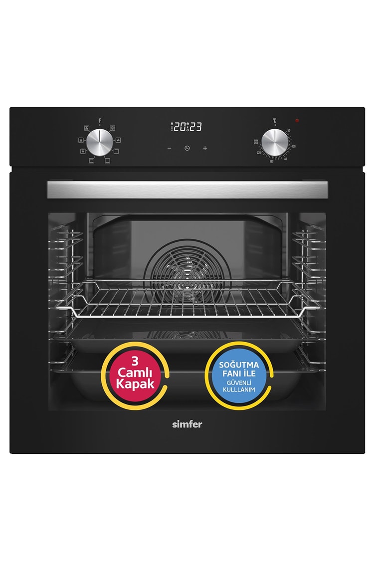 Simfer 8208 9 Fonksiyon QS Siyah Cam Ankastre Fırın Power Turbo Dijital
