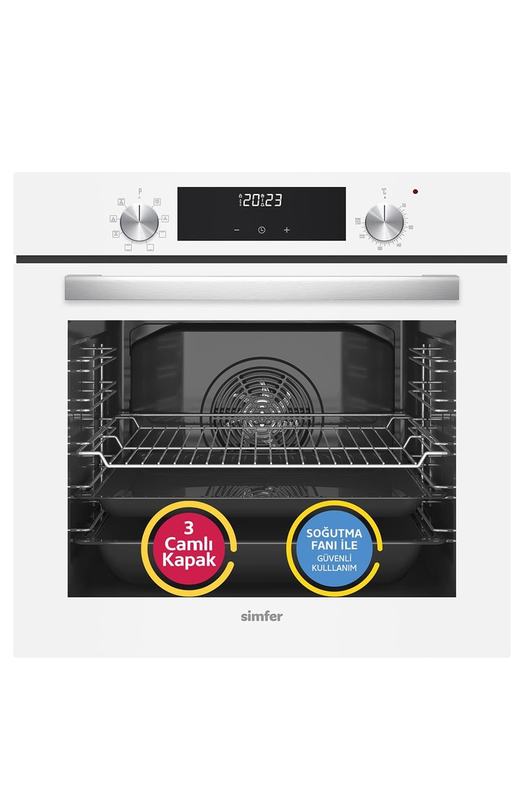 Simfer 8209 9 Fonksiyon QS Beyaz Cam Ankastre Fırın Power Turbo Dijital