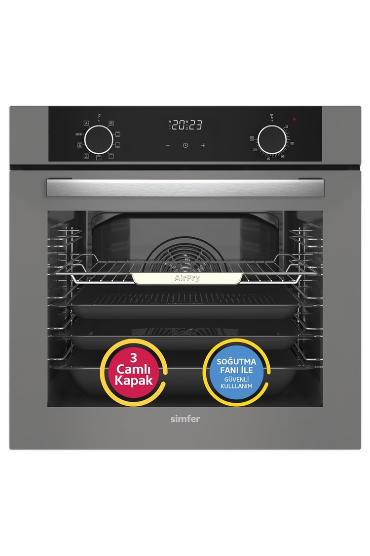 Simfer 8217 10 Fonksiyon Airfry Plus Gri Cam Ankastre Fırın Dijital