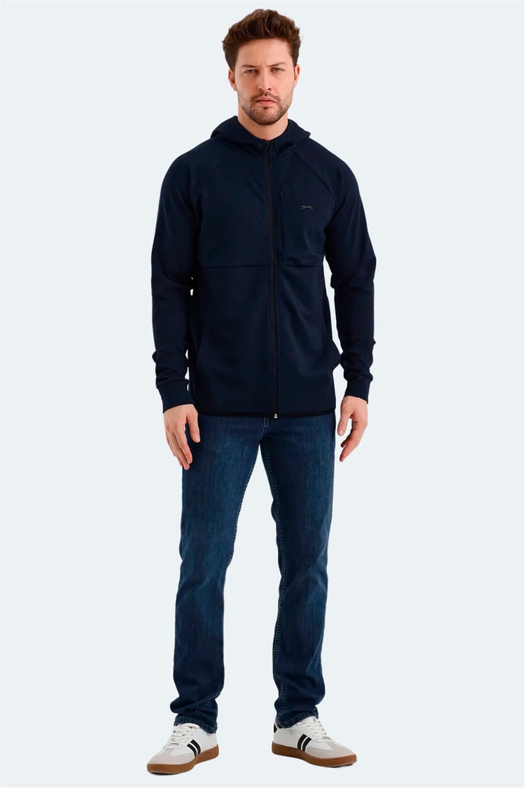 Slazenger St24We053-400 Vıolet Lacıvert Erkek Kapusonlu Tam Fermuarlı Sweatshırt