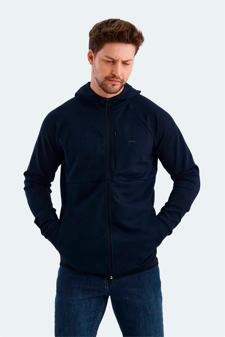 Slazenger St24We053-400 Vıolet Lacıvert Erkek Kapusonlu Tam Fermuarlı Sweatshırt