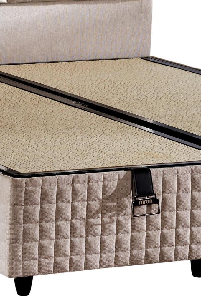 Star Baza ve Başlık Seti 140x190 cm Çift Kişilik Krem Keten Kumaşlı Lüks Baza ve Başlık Takımı