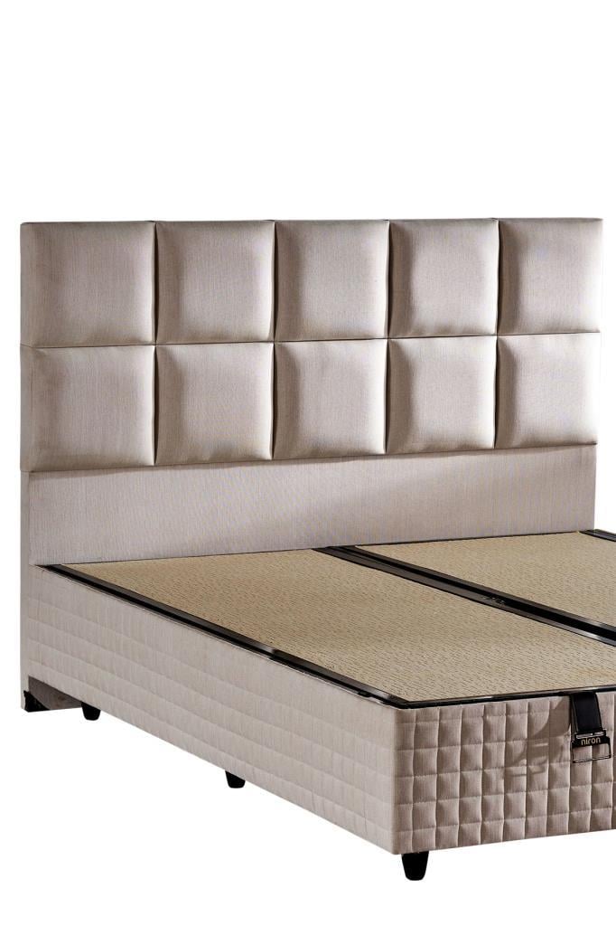 Star Baza ve Başlık Seti 200x200 cm Çift Kişilik Krem Keten Kumaşlı Lüks Baza ve Başlık Takımı