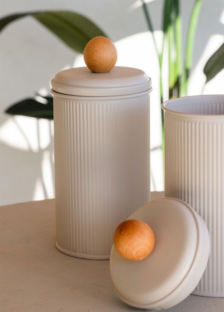 Stripe Çay Kahve Şeker Kavanozu Bej 1,20 Lt