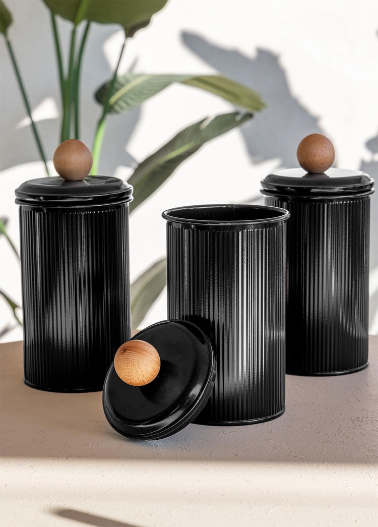 Stripe Çay Kahve Şeker Kavanozu Siyah 1,20 Lt