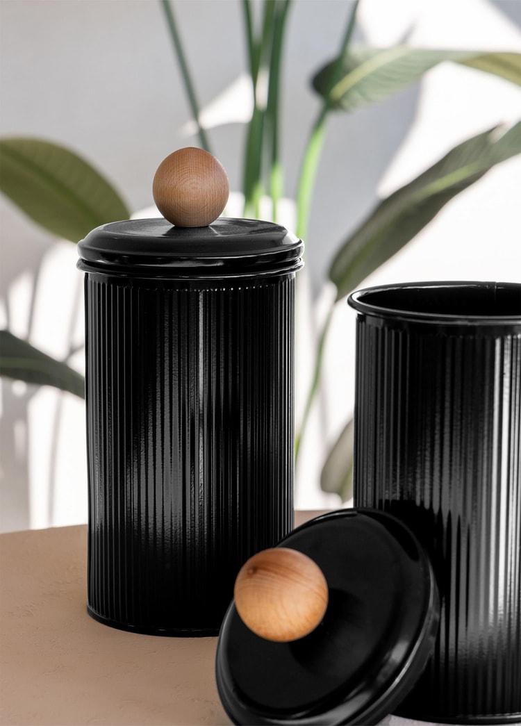Stripe Çay Kahve Şeker Kavanozu Siyah 1,20 Lt