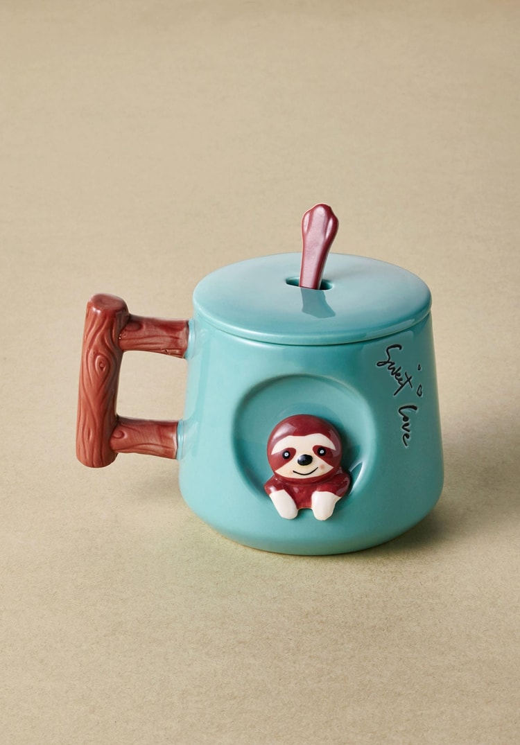 Tembel Hayvan Kapaklı ve Kaşıklı Kupa 370 ml