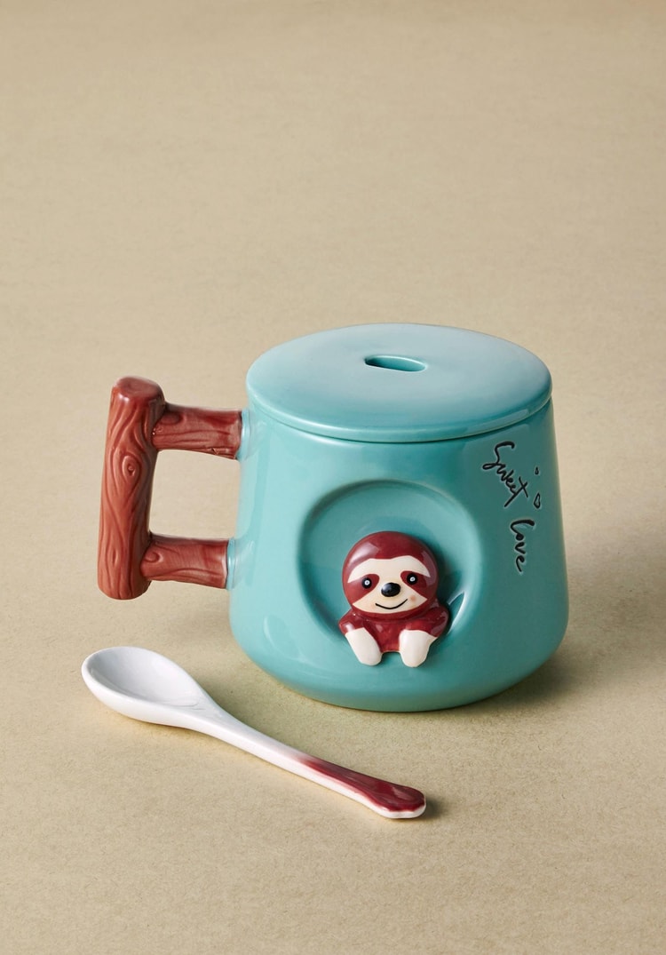 Tembel Hayvan Kapaklı ve Kaşıklı Kupa 370 ml