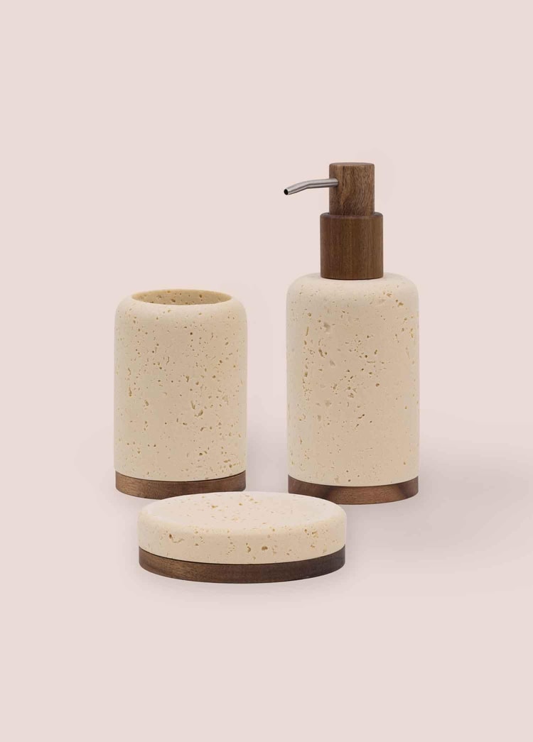 Travertine Banyo Seti Bej 3 Parça