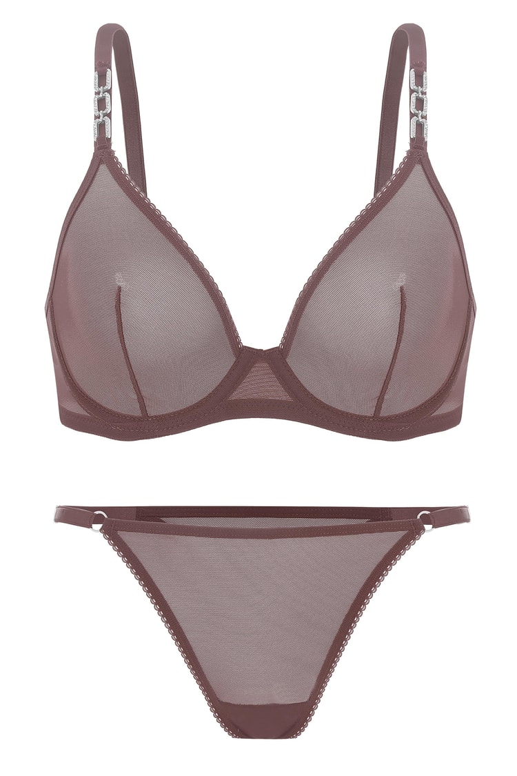 Trend 2565 Bronz Kahve Kadın Bos Kapsız Tullu Sütyen Külot