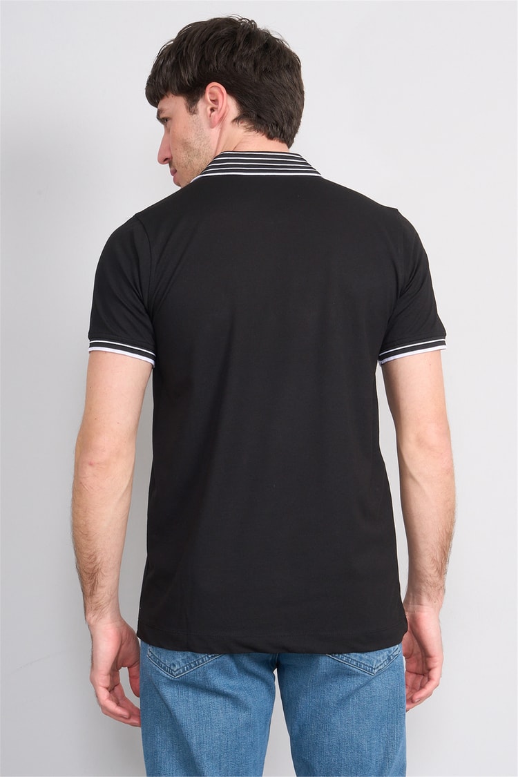Troy Y26 26537 Siyah Erkek Pepe Polo Yak.Cızgılı Fermuarlı T-Shirt