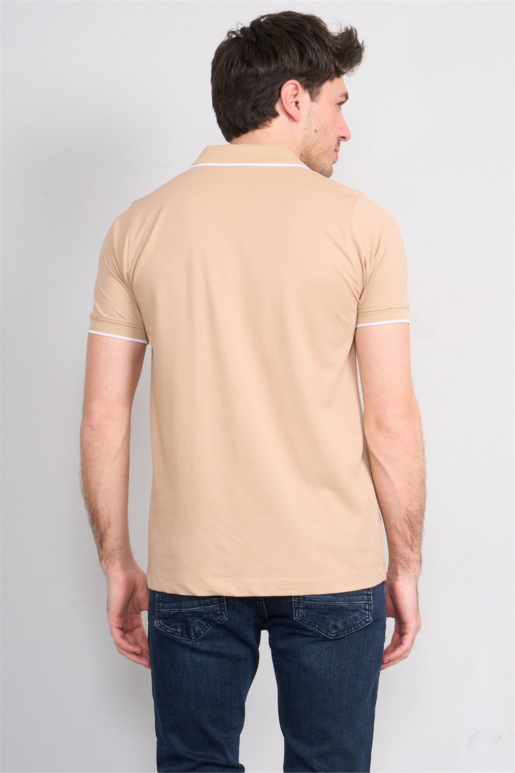 Troy Y26 26545 Bej Erkek Pepe Fermuarlı Polo T-Shirt