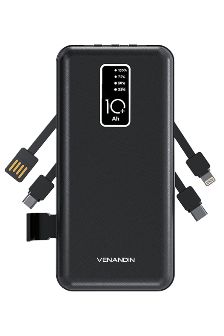 VENANDİN PWB10C1 10.000 Mah Powerbank Entegre Kablolu Dijital Göstergeli Taşınabilir Şarj Cihazı